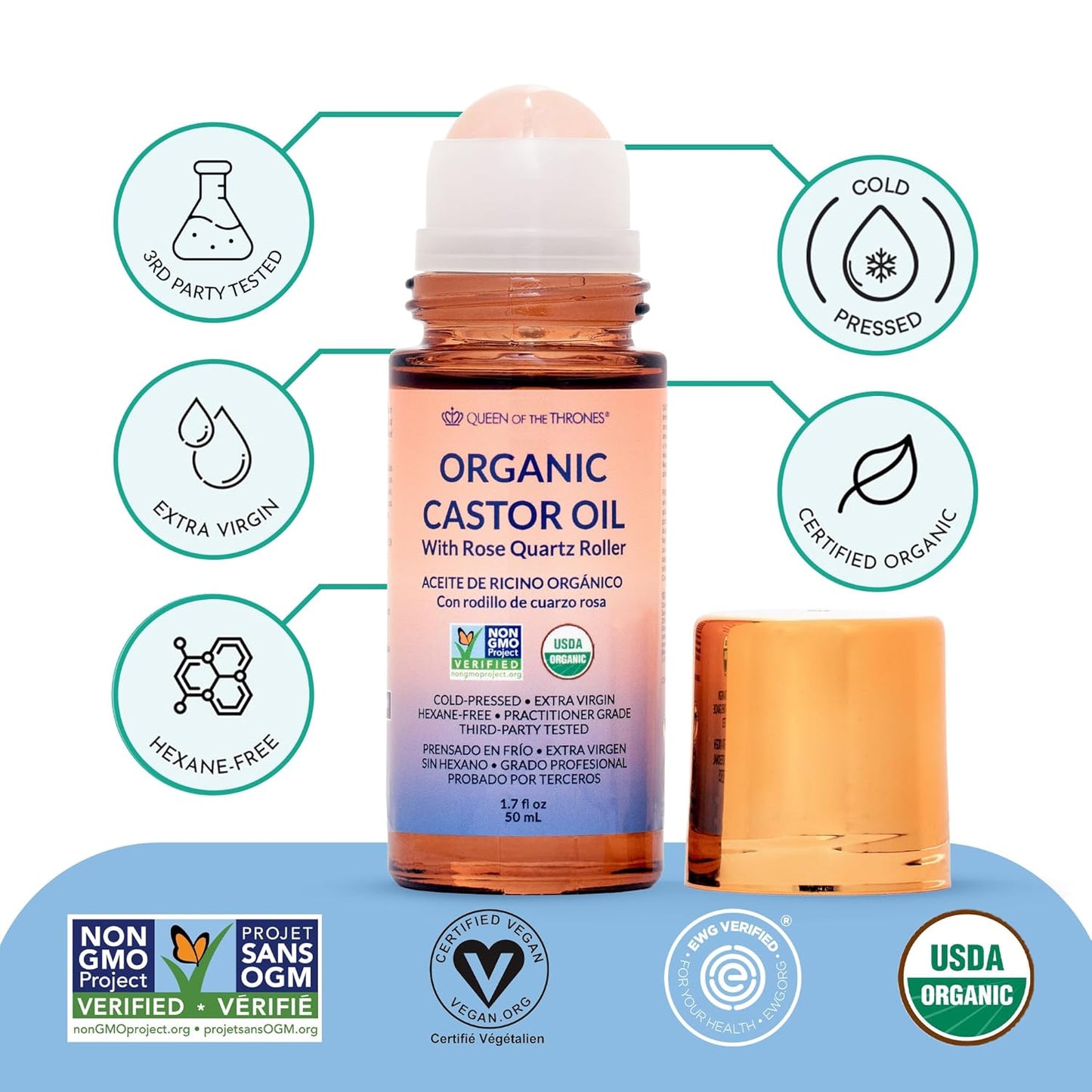Organic Castor Oil Roll-On | #1 Best-Selling | 100% Pure for Skin, Brows & Lashes