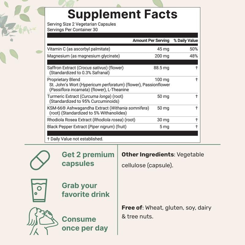 Saffron Supplement Advanced Formula | Boosts Mood | Help Relieve Anxiety | Enhances Calmness & Clarity | Antioxidant Blend